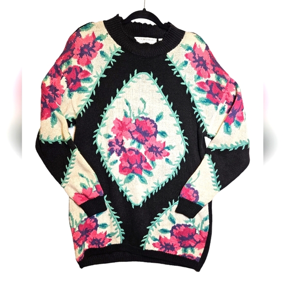 vintage floral high neck pullover knit tunic sweater grannycore 3D Embroidered - Picture 1 of 16